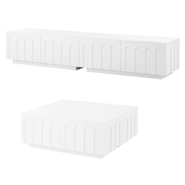 Elegant White MDF TV Stand And Coffee Table Set - Omega Lifestyles