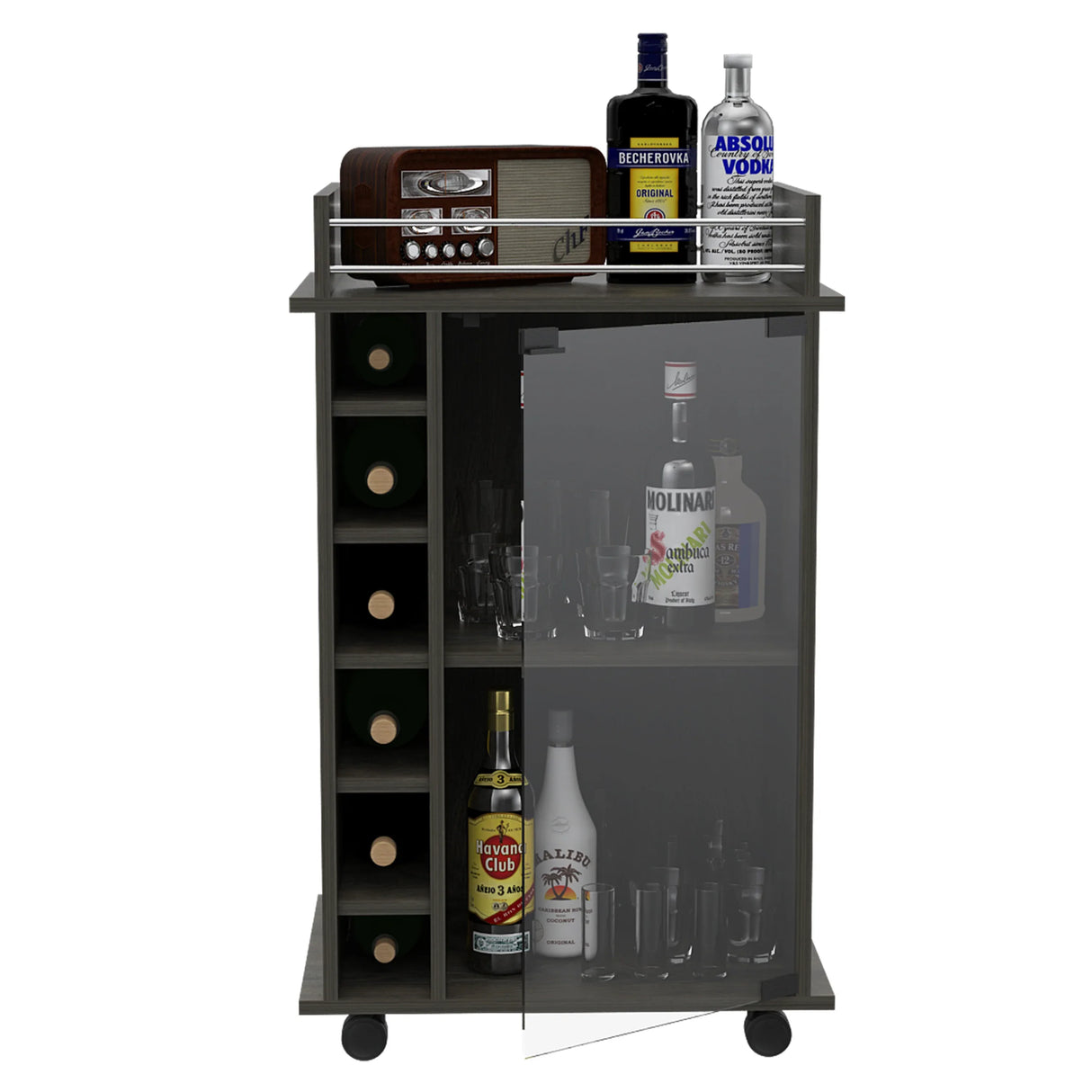 Modern Brown Particle Board Bar Cart With Wine Rack - Omega Lifestyles