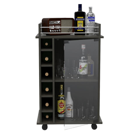 Modern Brown Particle Board Bar Cart With Wine Rack - Omega Lifestyles