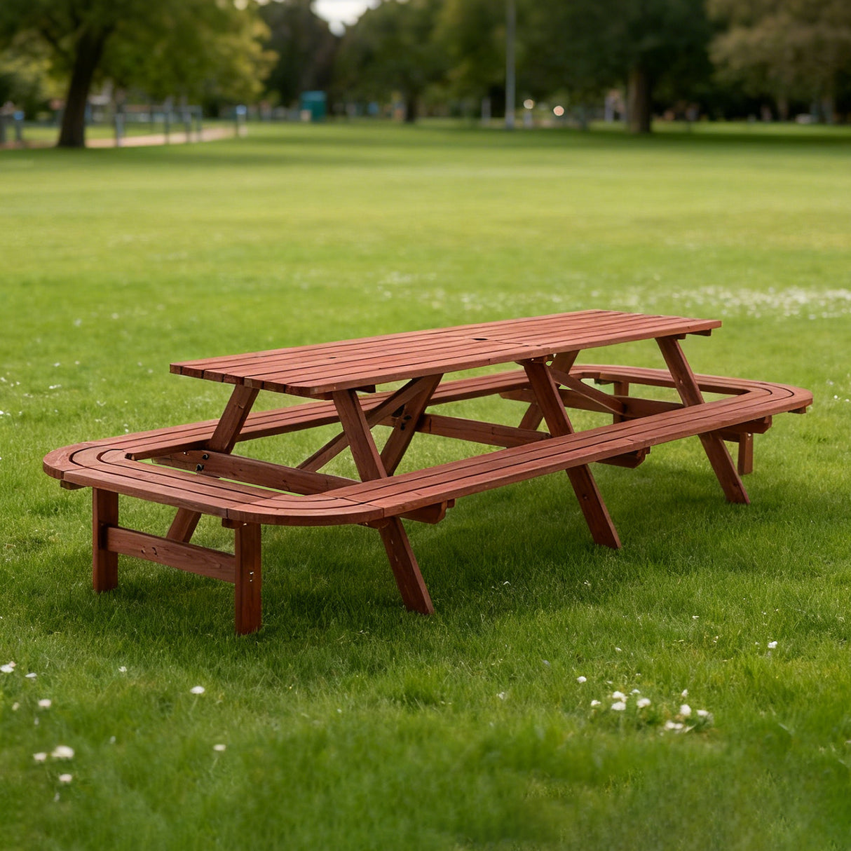 Brown Outdoor Fir Wood Picnic Table With Benches