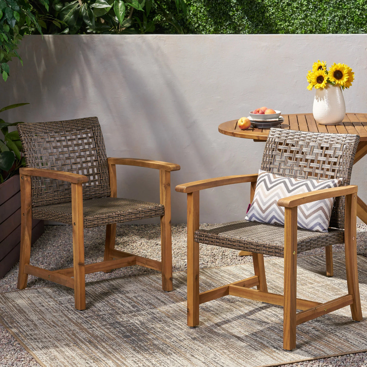 Pair Of Acacia Wood And Wicker Dining Chairs - Omega Lifestyles