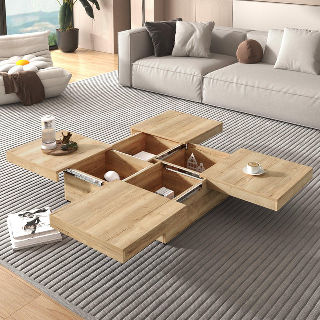 Square Storage Coffee Table Sliding Top Natural Veneer - Omega Lifestyles