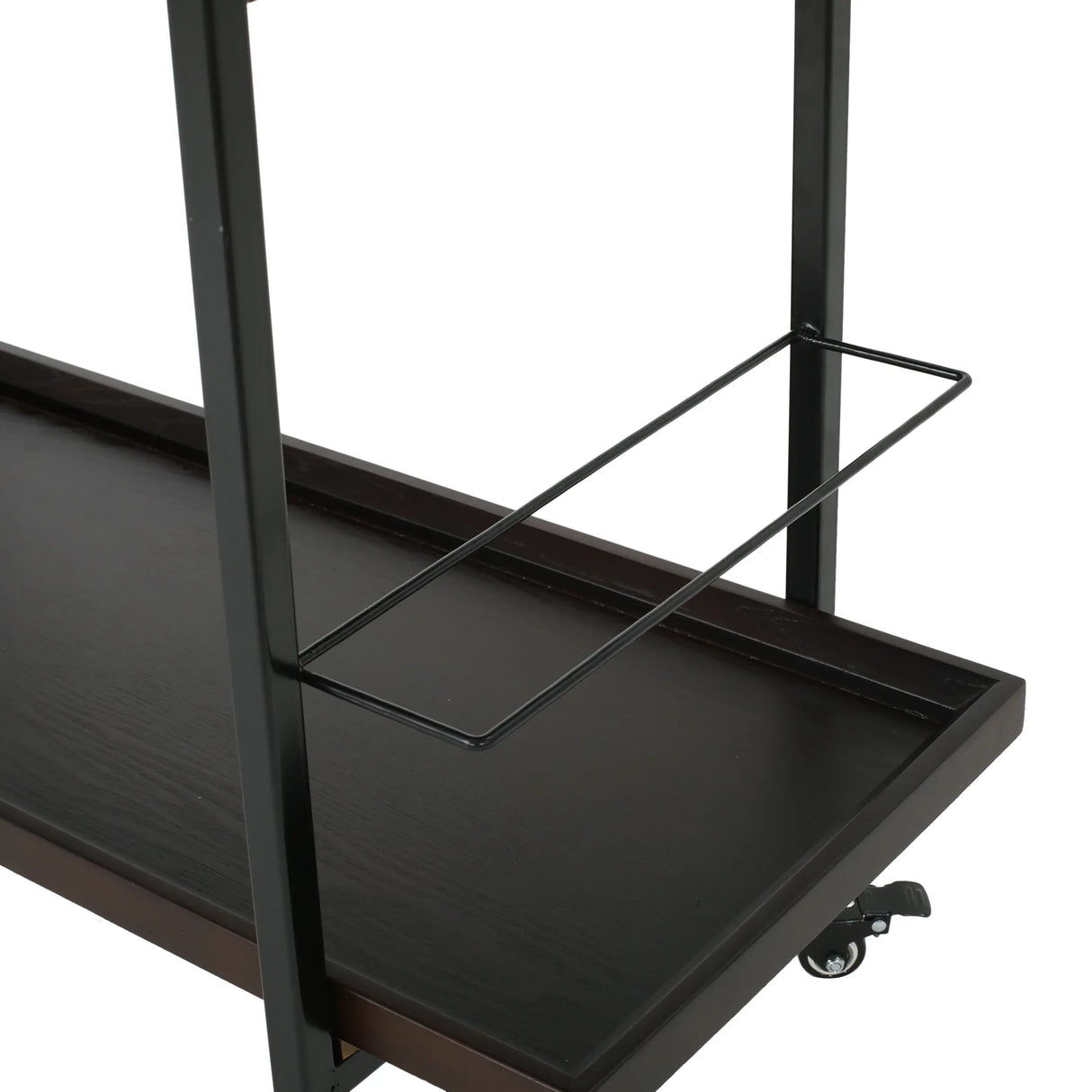 Modern Industrial Walnut Wood Rolling Bar Cart - Omega Lifestyles
