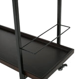 Modern Industrial Walnut Wood Rolling Bar Cart - Omega Lifestyles