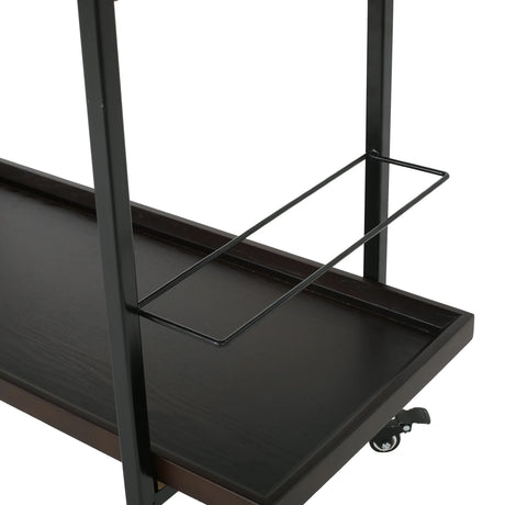 Modern Industrial Walnut Wood Rolling Bar Cart - Omega Lifestyles