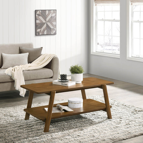 Mid-Century Modern Walnut Wood Shelf Coffee Table - Sleep Galleria