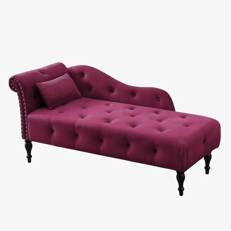 Velvet Tufted Nailhead Trimmed Solid Wood Chaise Lounge - Omega Lifestyles