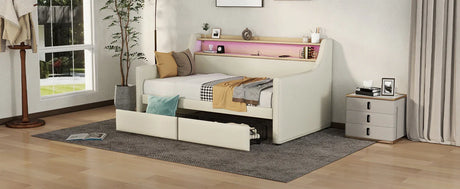 Twin PU Leather Daybed With Storage Drawers Charging Station - Omega Lifestyles