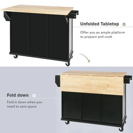 Kitchen Cart With Rubber Wood Drop-Leaf Countertop Storage - Omega Lifestyles
