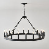 Matte Black 20-Light Farmhouse Wagon Wheel Chandelier - Omega Lifestyles