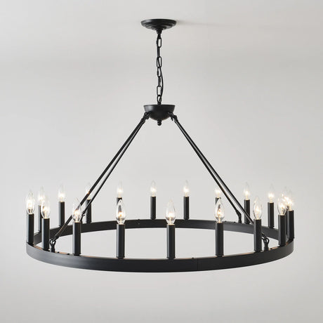 Matte Black 20-Light Farmhouse Wagon Wheel Chandelier - Omega Lifestyles