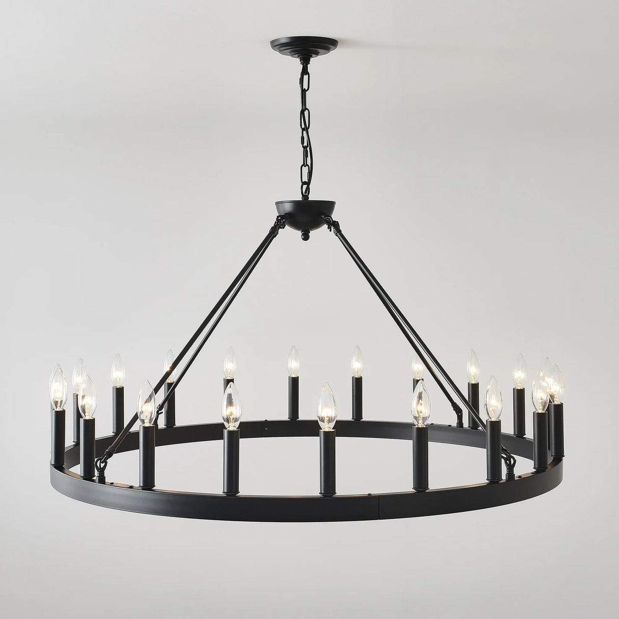 Matte Black 20-Light Farmhouse Wagon Wheel Chandelier - Omega Lifestyles