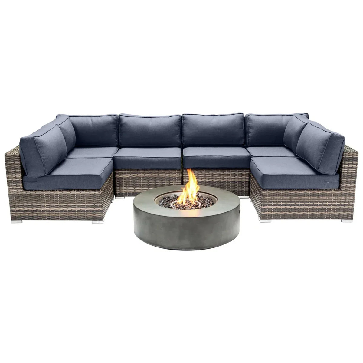 Outdoor 7-Piece Wicker Sectional Seating Group With Fire Pit - Omega Lifestyles