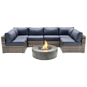 Outdoor 7-Piece Wicker Sectional Seating Group With Fire Pit - Omega Lifestyles