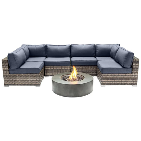 Outdoor 7-Piece Wicker Sectional Seating Group With Fire Pit - Omega Lifestyles