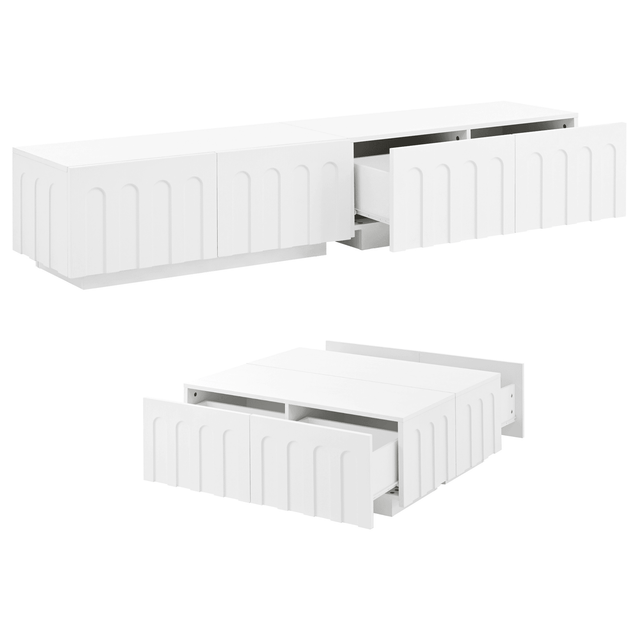 Elegant White MDF TV Stand And Coffee Table Set - Omega Lifestyles