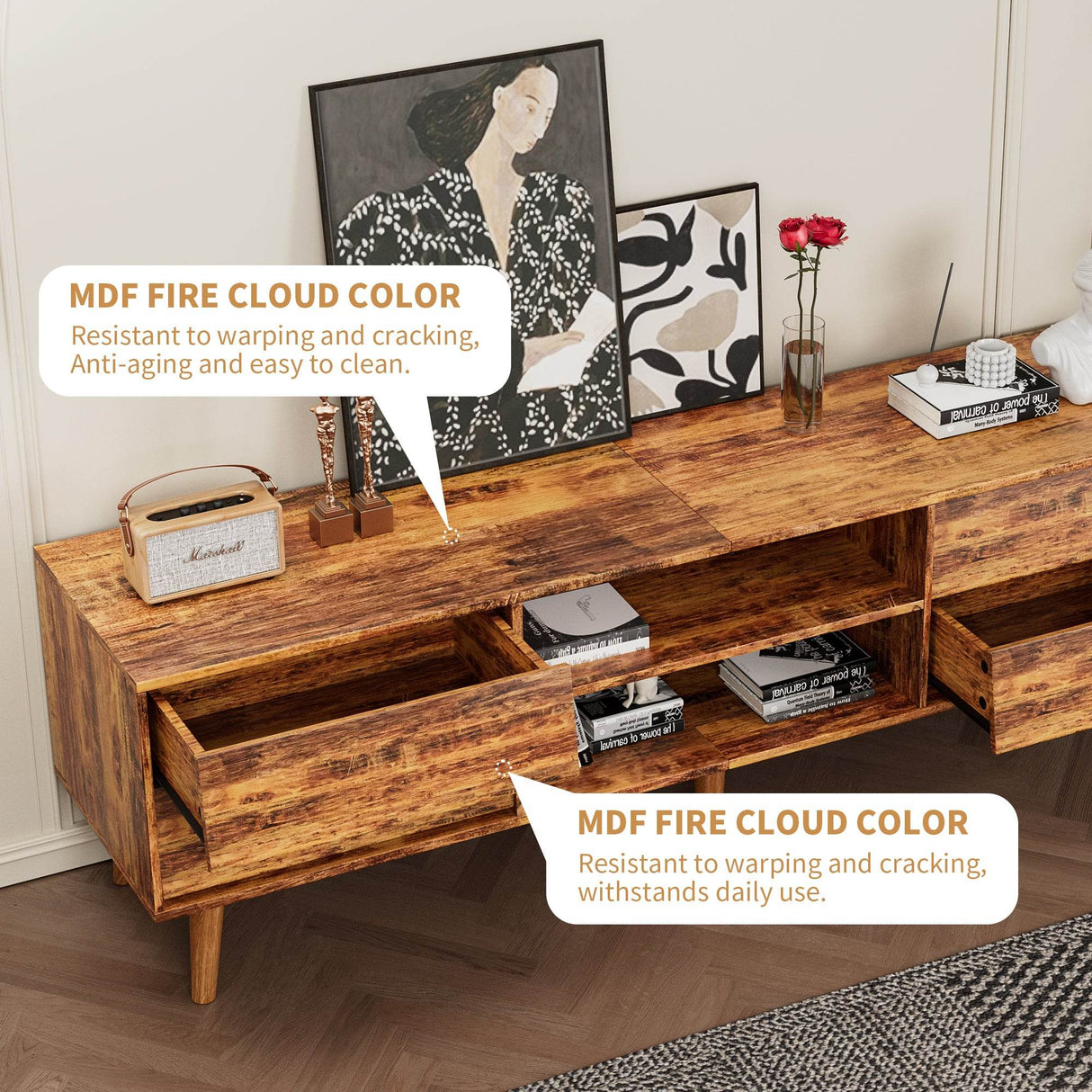 63-Inch Vintage Style Brown MDF TV Stand - Sleep Galleria