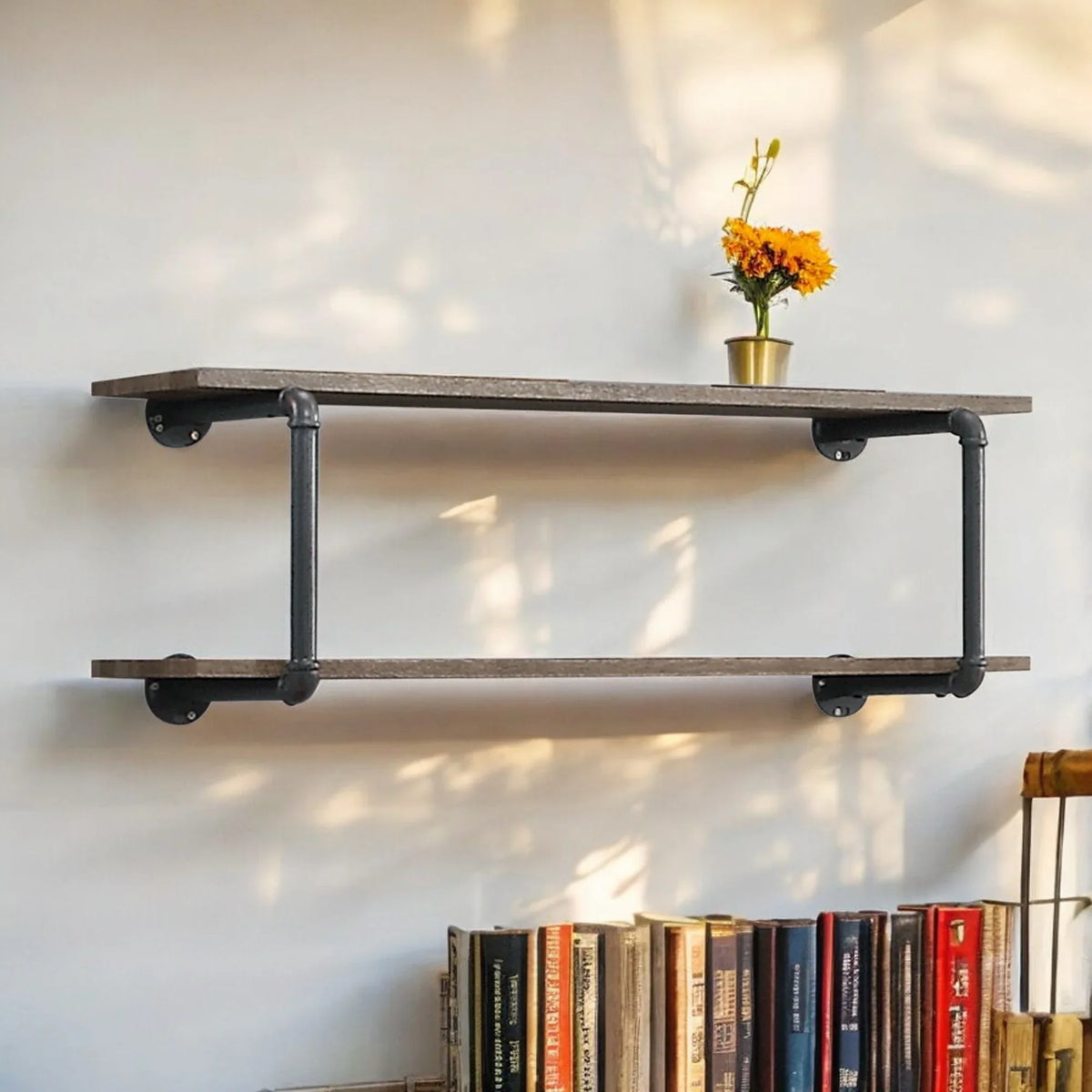 Brantley Oak Metal Synthetic Wood Wall Rack - Omega Lifestyles