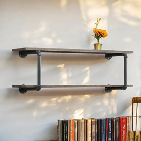 Brantley Oak Metal Synthetic Wood Wall Rack - Omega Lifestyles