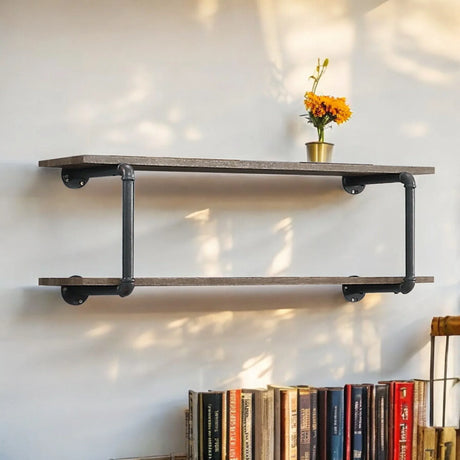 Brantley Oak Metal Synthetic Wood Wall Rack - Omega Lifestyles