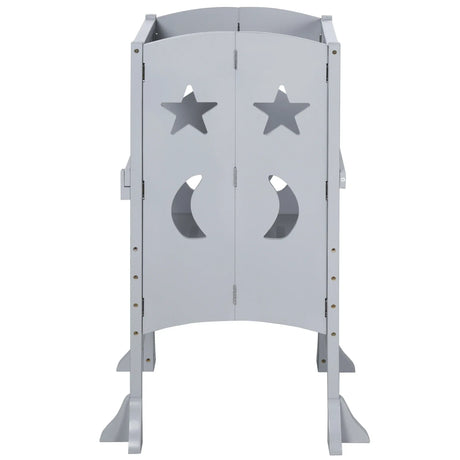 Foldable Wooden Kids Kitchen Step Stool With Safety Rail - Omega Lifestyles