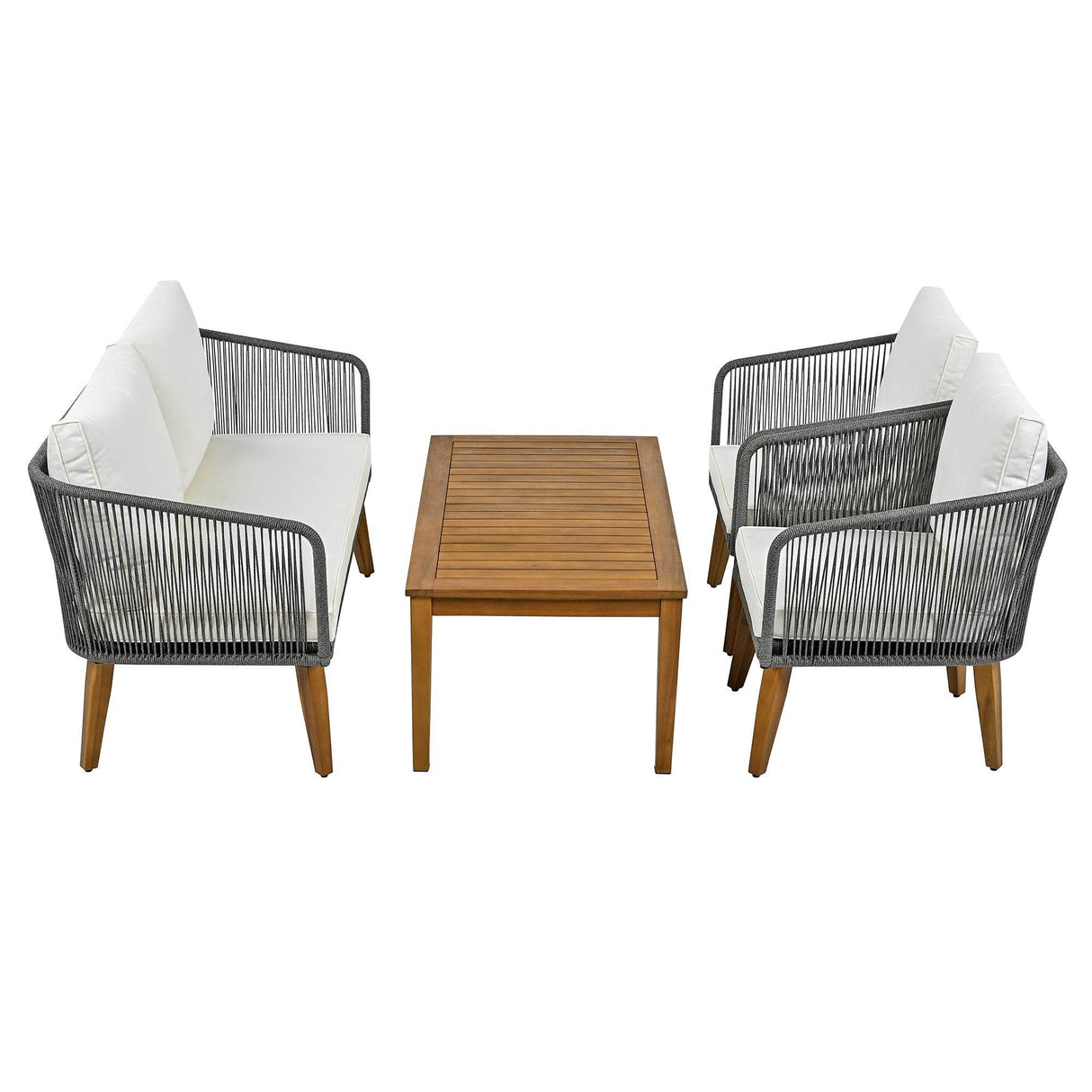 4-Piece Mid-Century Modern Woven Rope Patio Furniture Set - Omega Lifestyles