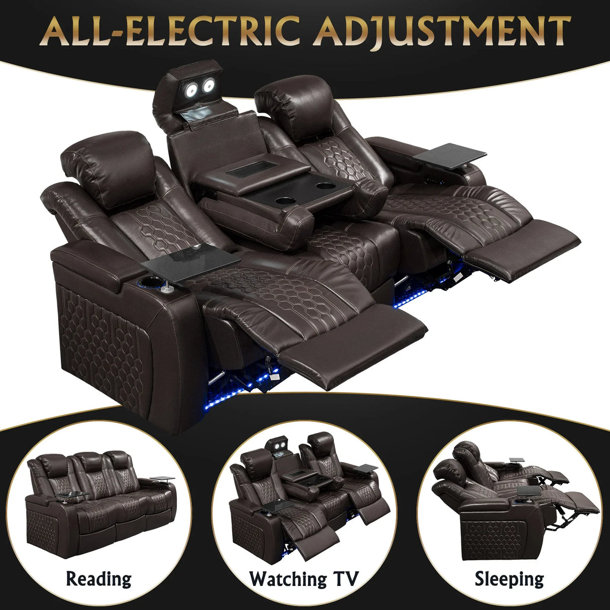 Genuine Leather Power Recliner With RGB LED Lighting - Omega Lifestyles
