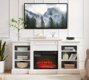 White Media Console Table With Fireplace Insert - Omega Lifestyles