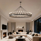 Matte Black Farmhouse 36-Light Wagon Wheel Chandelier - Omega Lifestyles