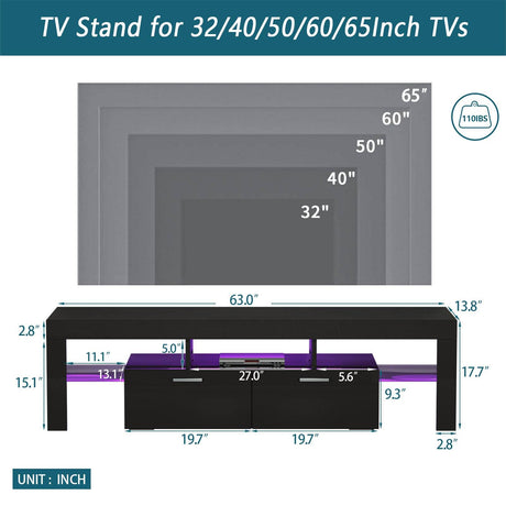 Classic Black TV Stand With RGB LED Lighting - Omega Lifestyles