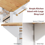 Rustic White Rubber Wood Rolling Kitchen Island Cart - Omega Lifestyles