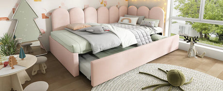 Pink Velvet Twin Daybed With Pull-Out Trundle Bed - Omega Lifestyles