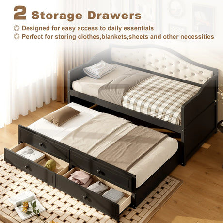 Twin Daybed With Pull-Out Trundle And Storage Drawers - Omega Lifestyles