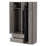 Modern Gray Particle Board 3-Door Mirror Wardrobe