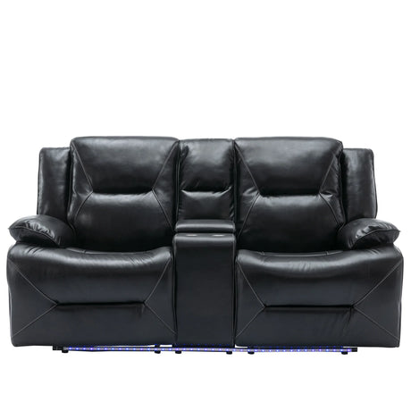 Manual Black Leather Gel Recliner Chair With LED Light Strip - Omega Lifestyles