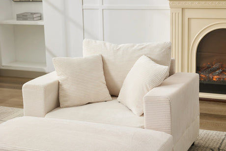 Beige Corduroy Chaise Lounge Chair With Ottoman - Omega Lifestyles