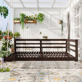 Twin Outdoor Wooden Swing Bed With Durable Hemp Ropes