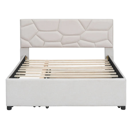 Full Upholstered Platform Bed With Trundle And Drawers Full - Omega Lifestyles