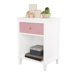 Pink MDF Wooden Nightstand With Drawer And Shelf - Omega Lifestyles