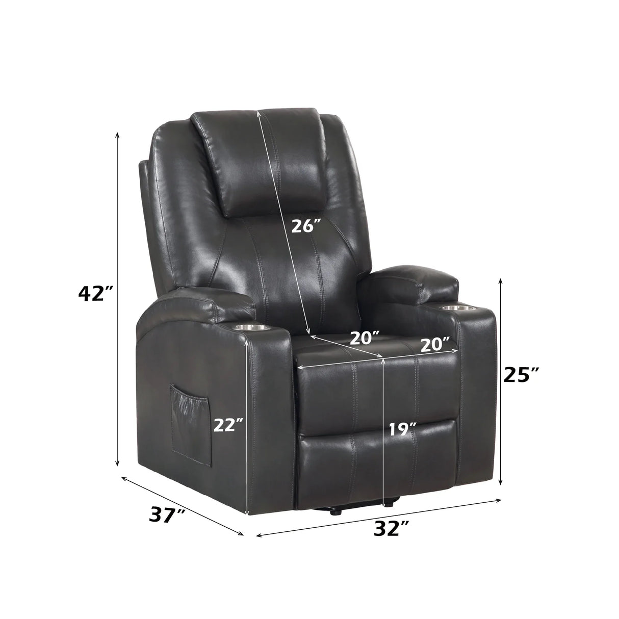 Gunmetal Faux Leather Power Lift Massage Recliner - Omega Lifestyles