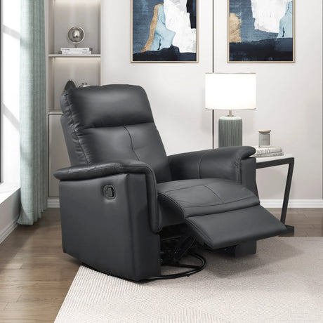 Black Genuine Leather Swivel Glider Reclining Chair - Omega Lifestyles