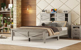 Queen Antique Gray Platform Bed With Sliding Barn Door Storage - Omega Lifestyles