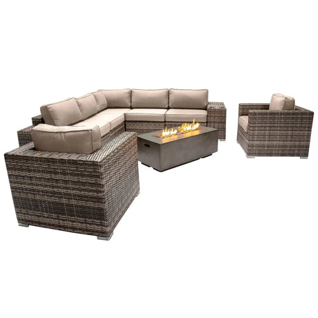 6-Person Grey Wicker Outdoor Seating Set With Fire Pit - Omega Lifestyles