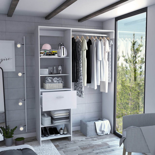 Modern White Particle Board Bedroom Closet Organizer - Omega Lifestyles