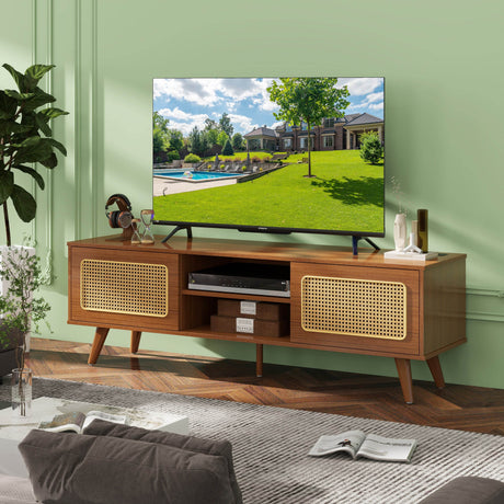 Mid Century Modern Rattan TV Stand Console - Sleep Galleria
