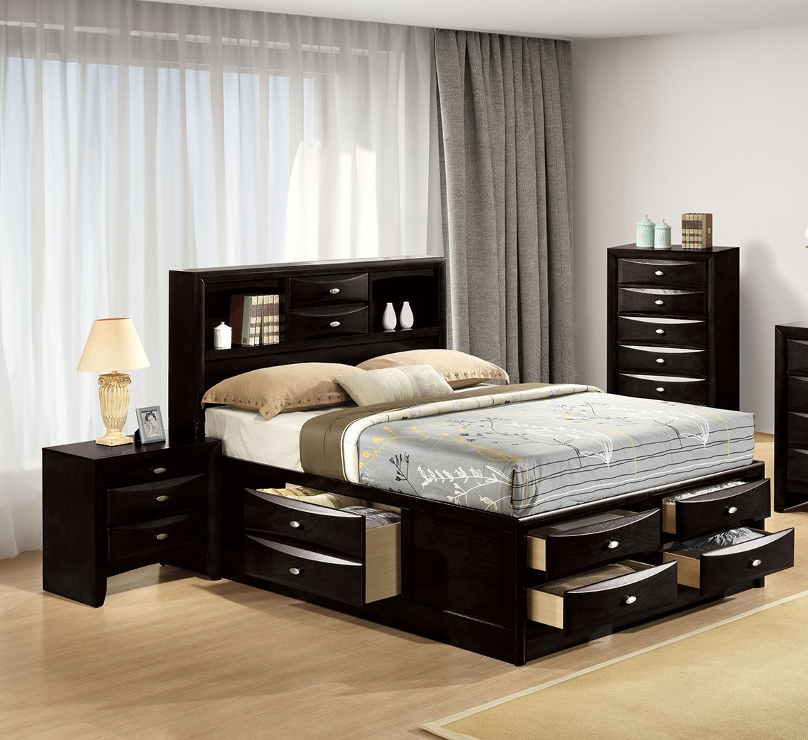 Contemporary Queen Black Wood 3-Piece Bedroom Set