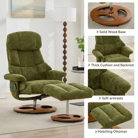 Soft Chenille Recliner Chair With Ottoman And Massage - Omega Lifestyles