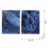 Set Of 2 Blue And Gold Framed Art Panels - Omega Lifestyles