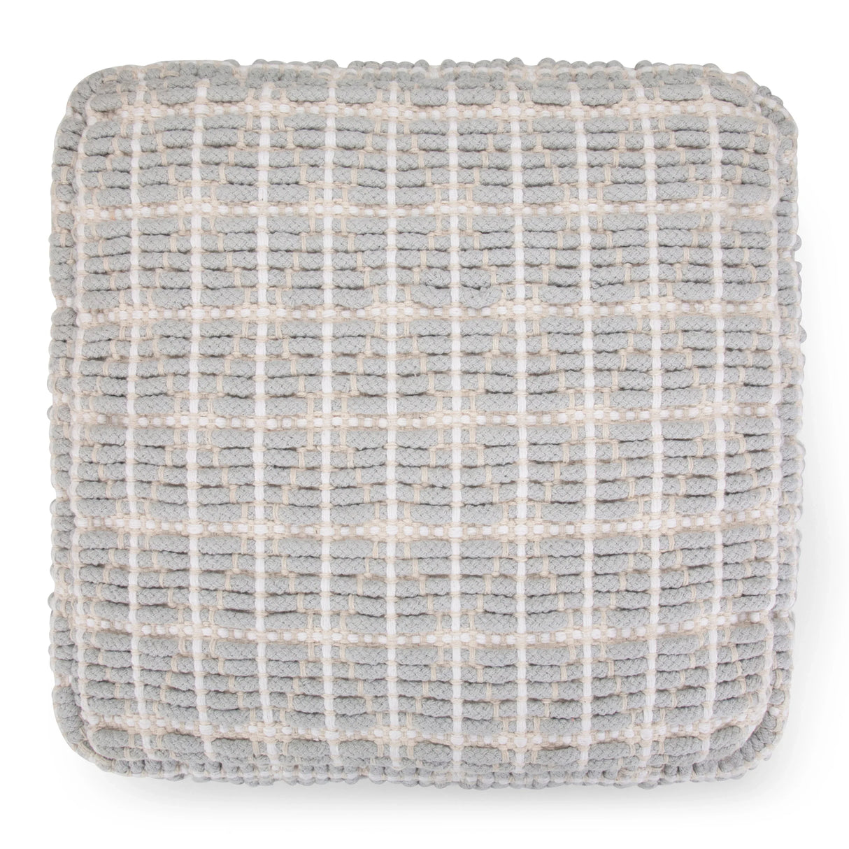 Square Cotton Woven Blue White Fabric Pouf Stool - Omega Lifestyles
