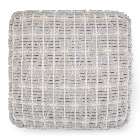 Square Cotton Woven Blue White Fabric Pouf Stool - Omega Lifestyles
